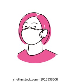 Woman Wearing A Double Mask Simple Illustration