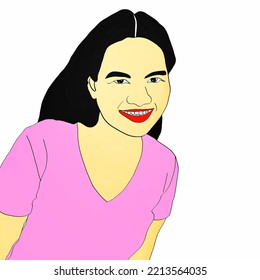 Woman Wearing Pink Shirt On White Background.