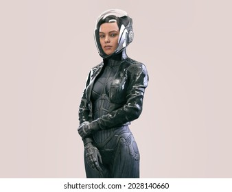 Woman Wearing Space Suit With Helmet - 3d Rendering