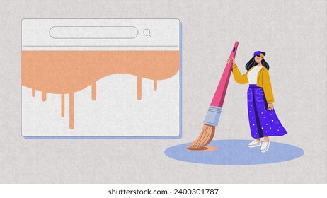 Woman Web designer visualizing a vibrant search concept with a large brush - Powered by Shutterstock