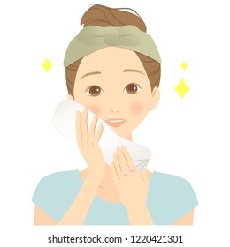 A Woman Wiping His Face With A Towel