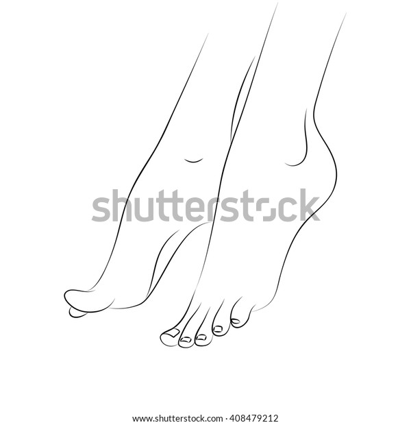 白い背景に女性の足の輪郭 ペディキュア ポディタリー ボディケアのコンセプト 線図ボディパーツ ウェブアイコン ペディキュア スパのパンフレット チラシのデザインエレメント のイラスト素材
