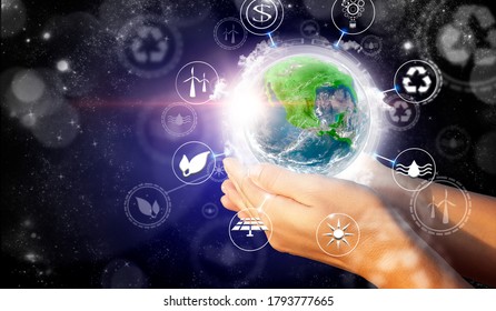 A woman's hands holding the green planet Earth. 3D rendering. Environmental biodiversity in ecosystem concept. Concept of renewable energies. Some Elements Of This Image Provided By NASA - Powered by Shutterstock