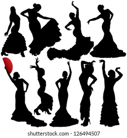 Women Dancing Flamenco silhouettes. Raster version.