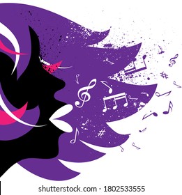 Women Face Silhouette Music Notes Stock Illustration 1802533555 ...