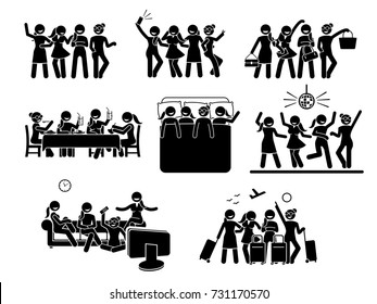 Women hanging out with a group of best friends together. The friendships is good and happy. They go to shopping, dining, eating, sleeping, dancing, watching TV, and travel together. - Powered by Shutterstock