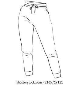 Women Jogging Pants, Ladies Sport Sweatpants Sketch Drawing, Contour Lines Drawn