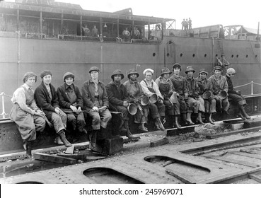 Women Rivet Heaters And Passers Who Work Ship Building At The Puget Sound Navy Yard. Washington. WWI. May 29, 1919.