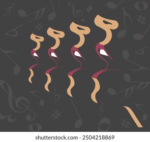 Women singing in a choir are seen amid musical notes in a graphic minimalist styled 3-d illustration. - Powered by Shutterstock