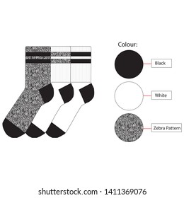 Women socks technical drawning.Socks portfolio.Animal print.Stripe and polka-dot.Summer socks collection.Template design.Portfolio sign.