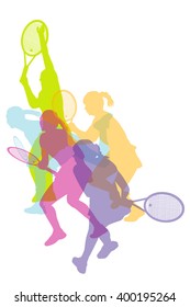 Women tennis silhouettes background,colorful concept