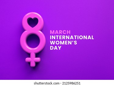 Womens Day Icon Social Media Post With March 8 And Female Symbol On Purple Background In 3D Illustration. International Feminism, Independence, Sisterhood, Empowerment And Activism For Women Rights