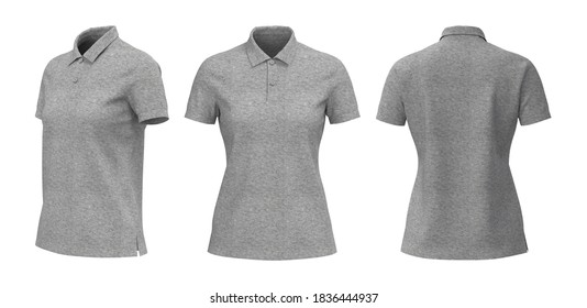 Women's Polo Shirt Mockup Isolated On White Background, Front And Back Side View, 3d Illustration, 3d Rendering