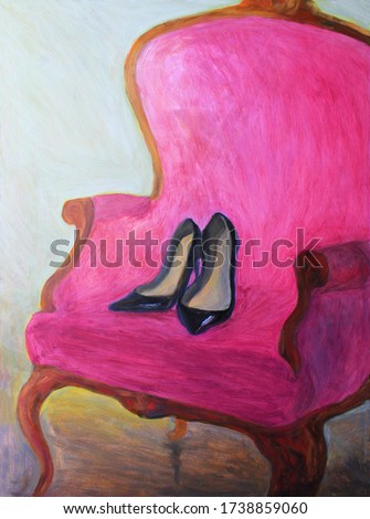 womens shoes on chair. oil painting
