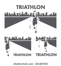 Triathlon Logo Icon Swimming Cycling Running Stock Vector (Royalty Free ...