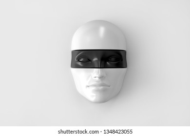 Women's volume face cut to pieces. Part of the face represents the mask. Concept art surreal superhero or woman in hijab 3D illustration