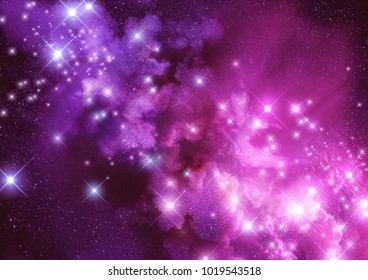 Wonder And Space. Distance Stars And Nebula Dust Clouds. Raster Illustration.