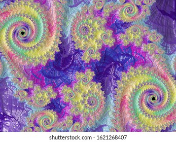 Wonderful Shapes And Fantastic Color Combinations In Violet And Yello. Fractals Are Computer-generated Patterns That Repeat Indefinitely.
