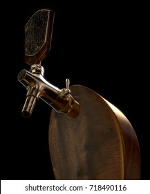 A Wood And Brass Draught Beer Tap On An Isolated Dark Moody Studio Background - 3D Render