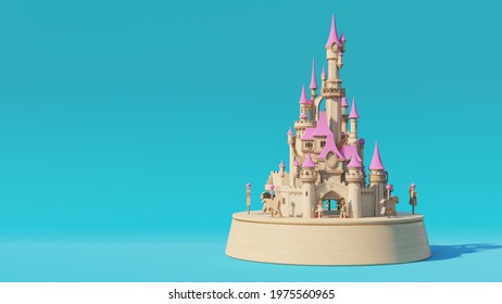 Wood Castle Music Box Happy Concept , 3d Rendering