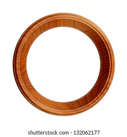 Wood Circle Frame On White Isolated Background