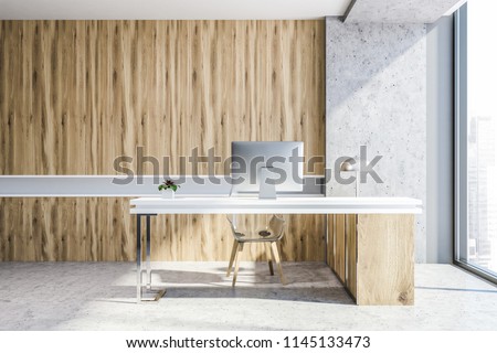 Wood Concrete Office Workplace Concrete Floor Stock Illustration