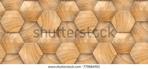 Wood design hexagon 3d panels home office wallpaper idea