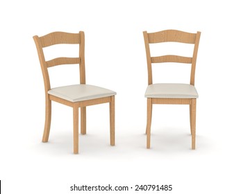 Wood Dining Chair In Tow View On White Background .