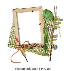 Wood Fishing Frame  On The White