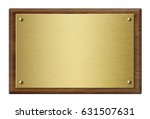 Wood frame with gold metal plaque 3d illustration