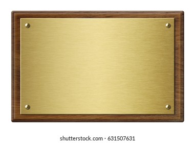 Wood Frame With Gold Metal Plaque 3d Illustration