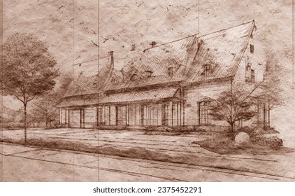 Wood house in retro