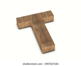 Wood Letter T On A White Background. 3d Illustration.