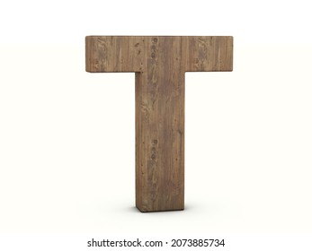 Wood Letter T On A White Background. 3d Illustration.