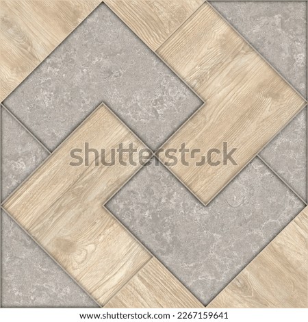 Wood and Marble Pattern Texture Used For Interior Exterior Ceramic Wall Tiles And Floor Tiles. geometrical fashion illustration with wooden and marble textures. modern ceramic mosaic.
