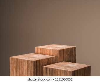 Wood pedestal for display,Luxury Wood porduct stand ,Empty wood podium,concept scene stage showcase,3D rendering.