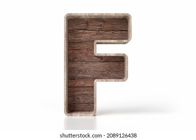 Wood Retro Style Alphabet Letter F In The Shape Of A Bookcase. Suitable For Displaying Decorative Products For Sale Or Composing Photo Realistic Texts. High Quality 3D Rendering.