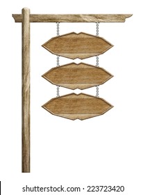 Wood Sign Hanging Suspended With Chains On Pole