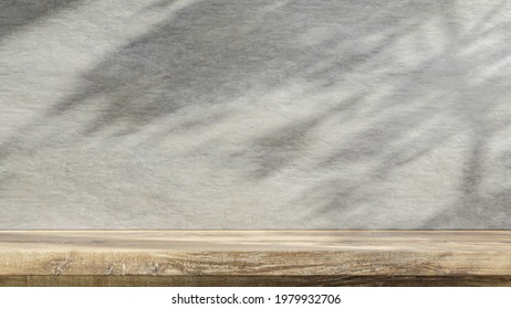 Wood Table Counter With Concrete Grunge Texture Background.3d Rendering