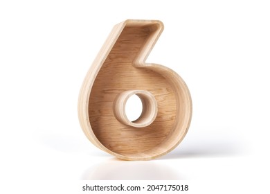 Wood Typography In The Shape Of Furniture Made Of Natural Pine Plywood Planks. Digit Number 6. High Resolution 3D Rendering.