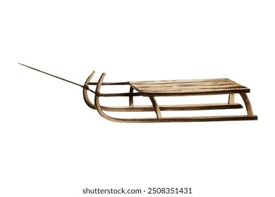 Wood winter sleigh. Christmas vintage watercolor hand painted sled illustration isolated on background. For designers, decoration, shop, for postcards, wrapping paper, covers. For posters and textile. - Powered by Shutterstock