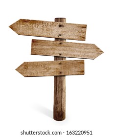 Wooden Arrow Sign Post Or Road Signpost Isolated