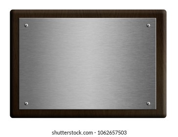 Wooden award plaque with silver plate 3d illustration isolated on white