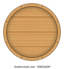 Wooden Barrel For Wine, Beer, Whiskey, Brandy. An End View Of The Cover. Isolated. On A White Background.