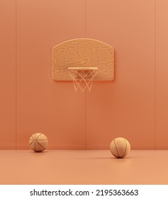 Wooden Basketball Hoop In Monochrome Room, 3d Rendering, Nobody