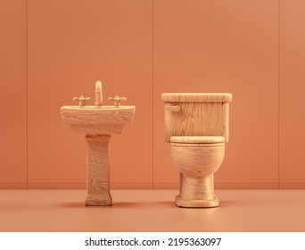 Wooden Bathroom Sink And Closet In Monochrome Interior, 3d Rendering, No People