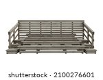 Wooden bleachers construction with seats for spectators watching sports. 3D rendering isolated on white.