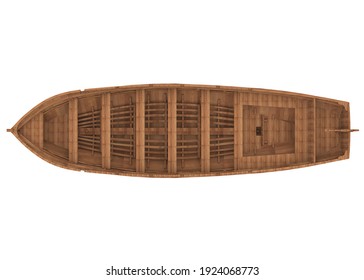 Wooden Boat Isolated (top View). 3D Rendering