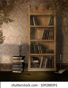 Wooden Bookcase With Old Books