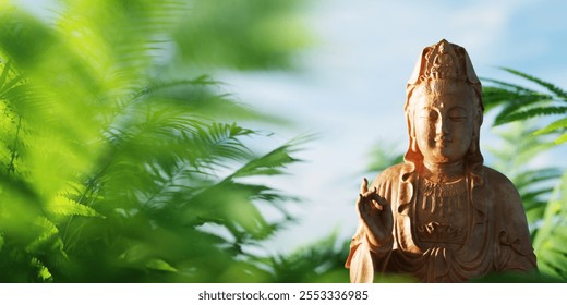 Wooden buddha statue in minimalist white background. 3d render - Powered by Shutterstock